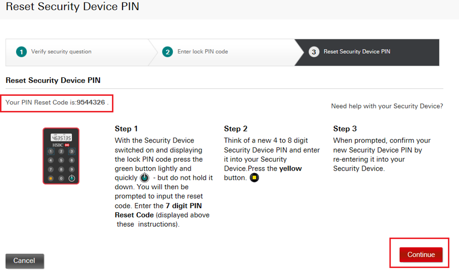 Solution for forgetting security device PIN - step four