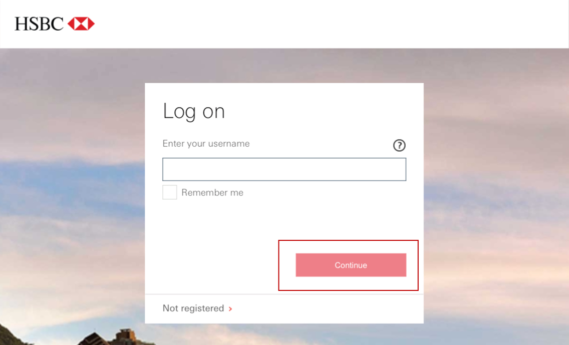 Log on to HSBC online banking and click continue