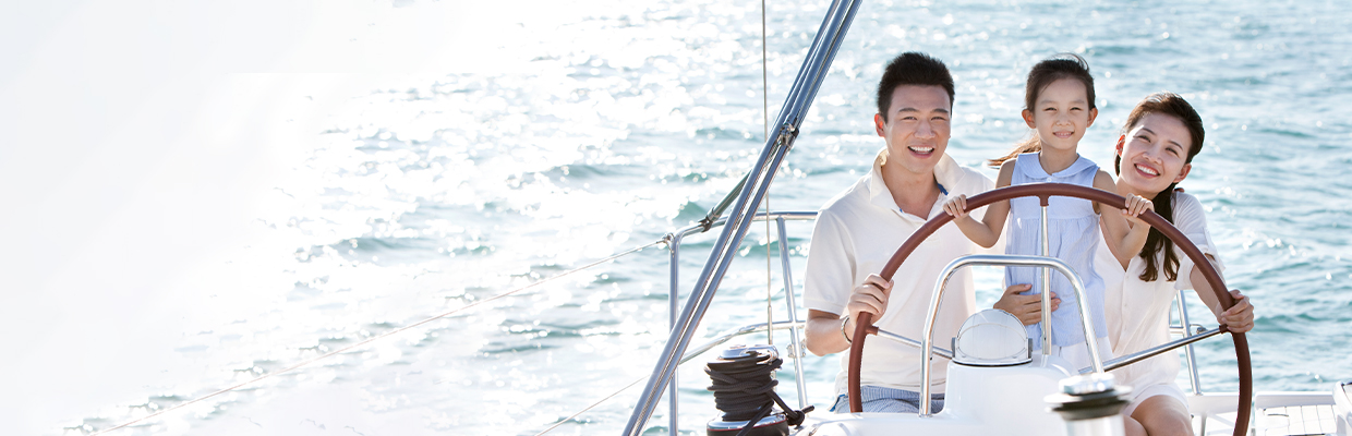 grandfather, father and son on the yacht, used for life insurance